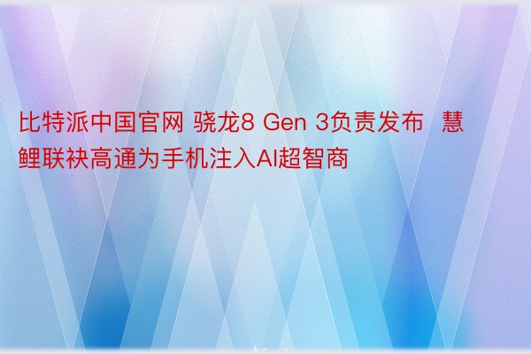 比特派中国官网 骁龙8 Gen 3负责发布  慧鲤联袂高通为手机注入AI超智商
