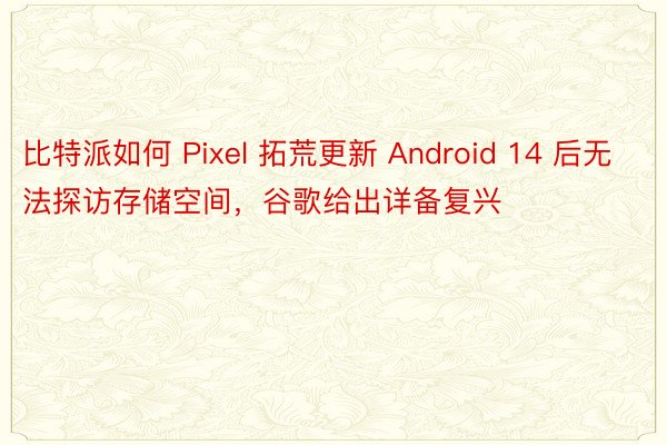 比特派如何 Pixel 拓荒更新 Android 14 后无法探访存储空间，谷歌给出详备复兴