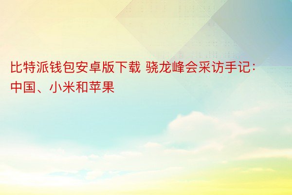 比特派钱包安卓版下载 骁龙峰会采访手记：中国、小米和苹果