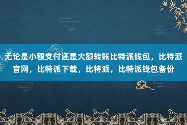 无论是小额支付还是大额转账比特派钱包，比特派官网，比特派下载，比特派，比特派钱包备份